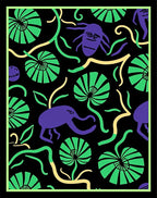 Purple Creatures Green Floral Whimsical Rug