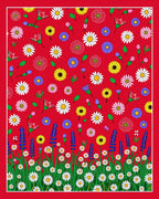 Whimsical Red Daisy Meadow Garden Rug