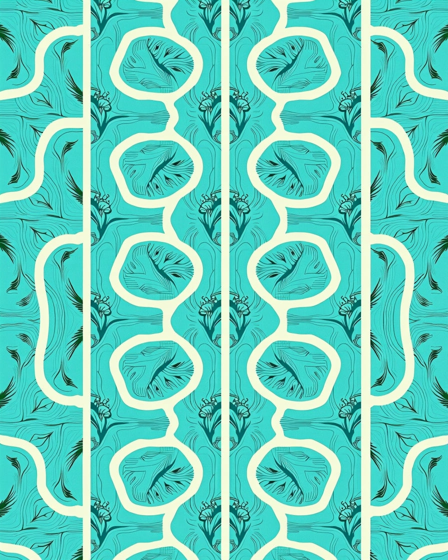 Teal And Cream Floral Art Nouveau Rug