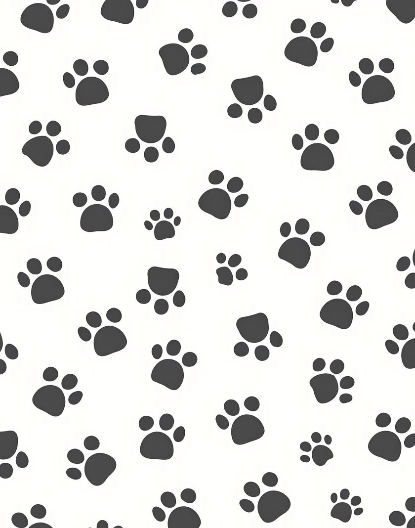 Dark Gray Paw Prints on White Rug
