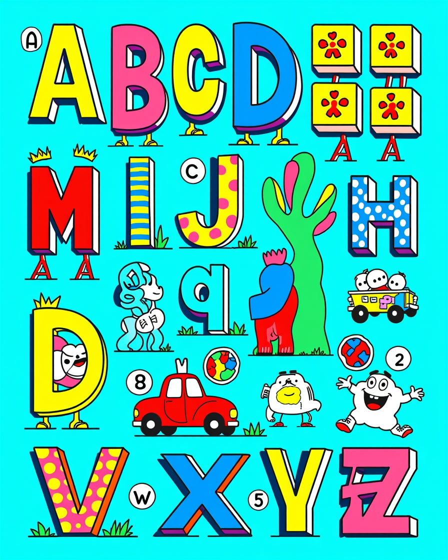 Playful Alphabet Characters Colorful Collection Rug