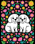 Happy Puppies Floral Garden Rug