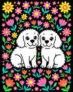 Happy Puppies Floral Garden Rug