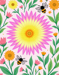 Pink Yellow Floral Garden Bee Whimsical Rug