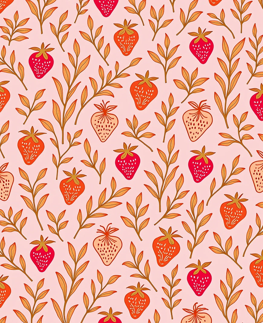 Red Strawberry Branch Repeating Pattern Rug