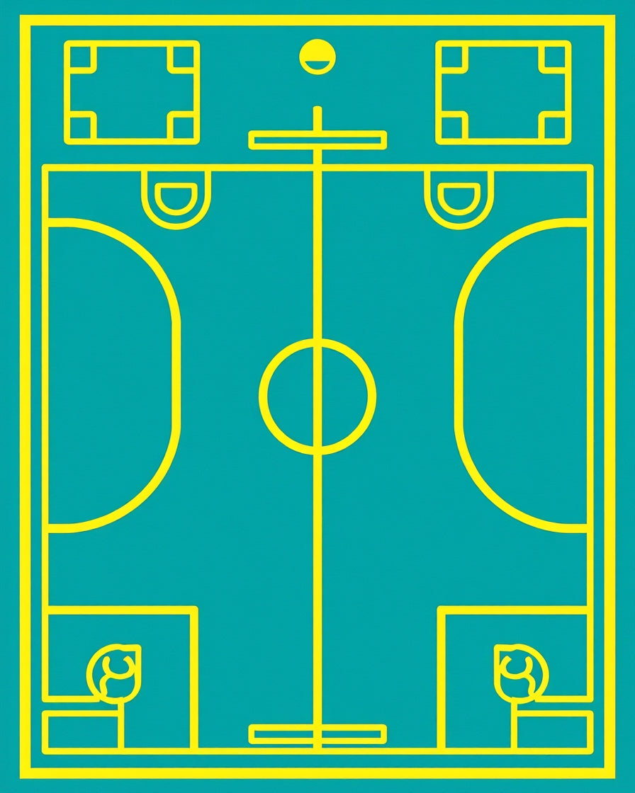 Yellow Court Lines Teal Rug