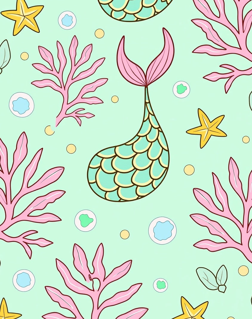 Aqua Teal Mermaid Tail Coral Stars Rug