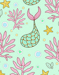 Aqua Teal Mermaid Tail Coral Stars Rug