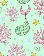 Aqua Teal Mermaid Tail Coral Stars Rug