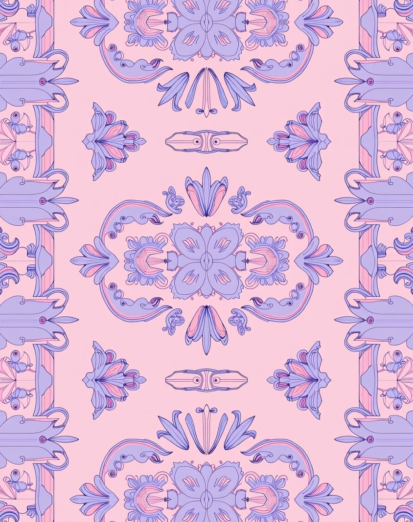 Pastel Purple Floral Medallion Symmetry Rug