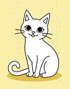 Cute White Kitty Textured Yellow Rug