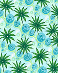 Tropical Green Palm Leaf Teal Swirl Rug