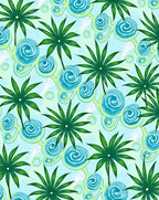 Tropical Green Palm Leaf Teal Swirl Rug