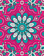 Vibrant Pink Teal Floral Mandala Rug