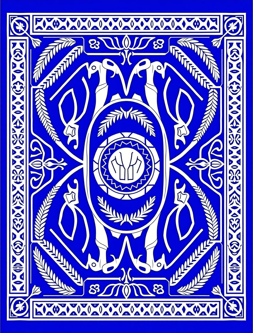 Bold Blue White Symmetric Animal Medallion Rug