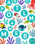 Ocean Alphabet Whimsical Marine Life Rug