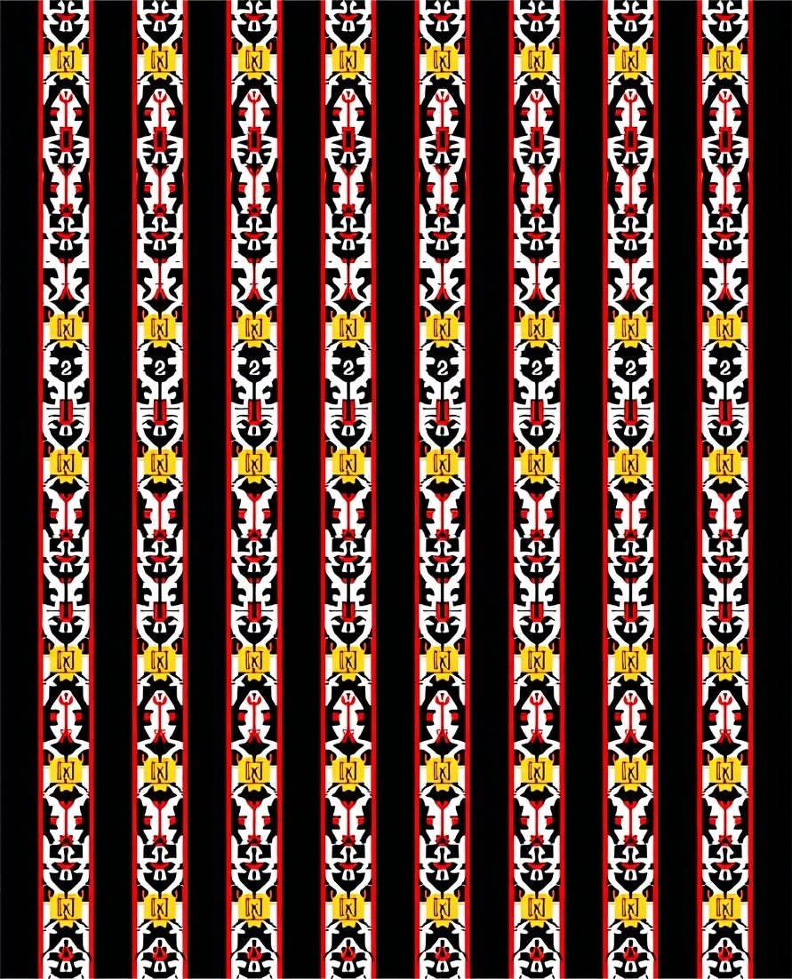 Black Red White Yellow Striped Tribal Rug