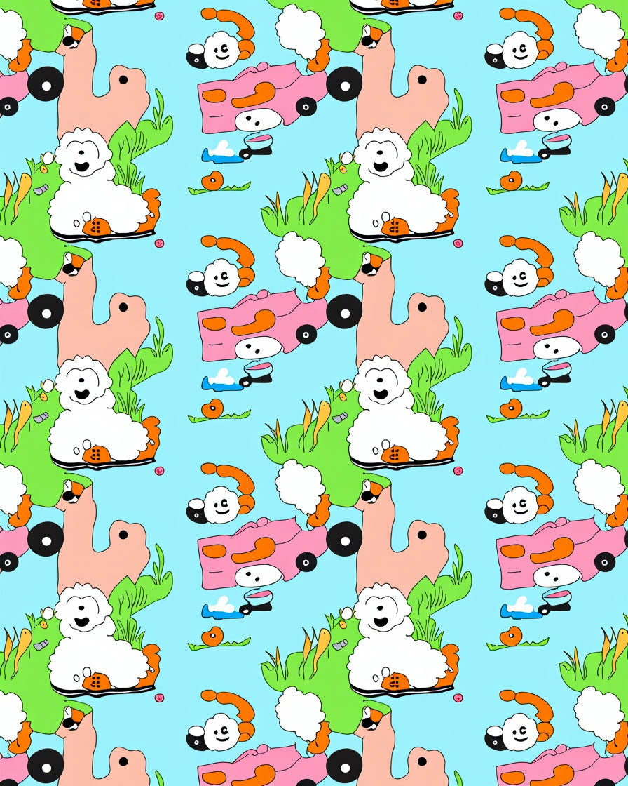 Whimsical Pink Car Sheep Meadow Rug