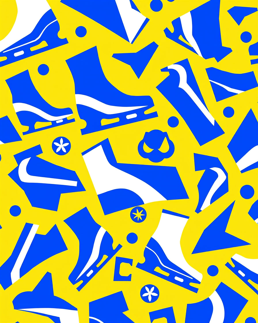 Bold Blue Ice Skate Collage Rug