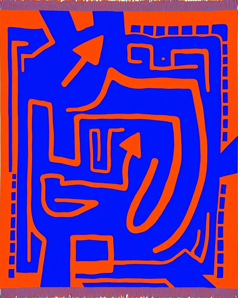 Vibrant Blue Orange Maze Arrows Rug