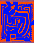 Vibrant Blue Orange Maze Arrows Rug