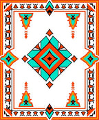 Bold Orange Turquoise Diamond Border Rug