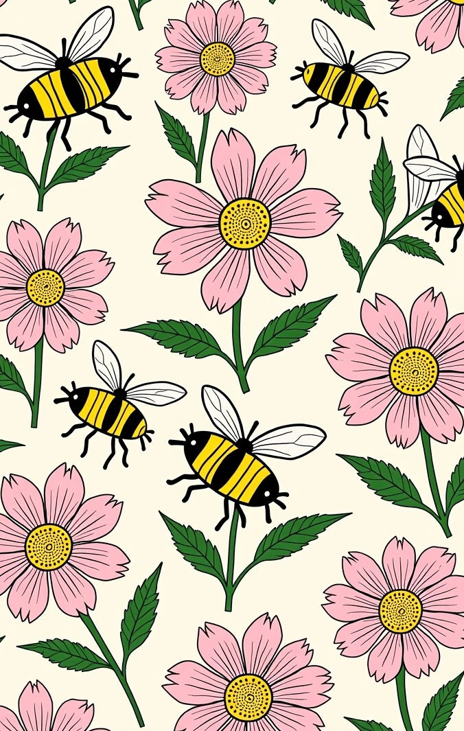Pink Daisies Yellow Bees Garden Rug