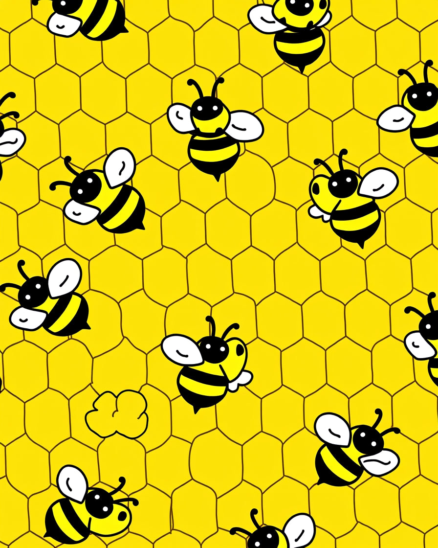 Playful Yellow Bee Hive Honeycomb Pattern Rug