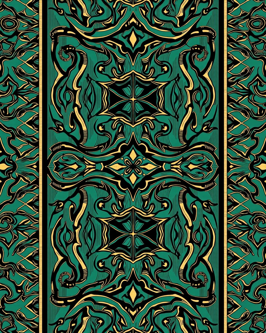Emerald Gold Stylized Floral Symmetry Rug