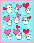 Cute Mice Hearts Aqua Fleece Throw Rug