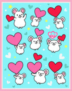 Cute Mice Hearts Aqua Fleece Throw Rug