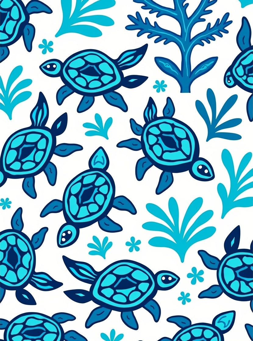 Oceanic Blue Sea Turtle Swirls Rug