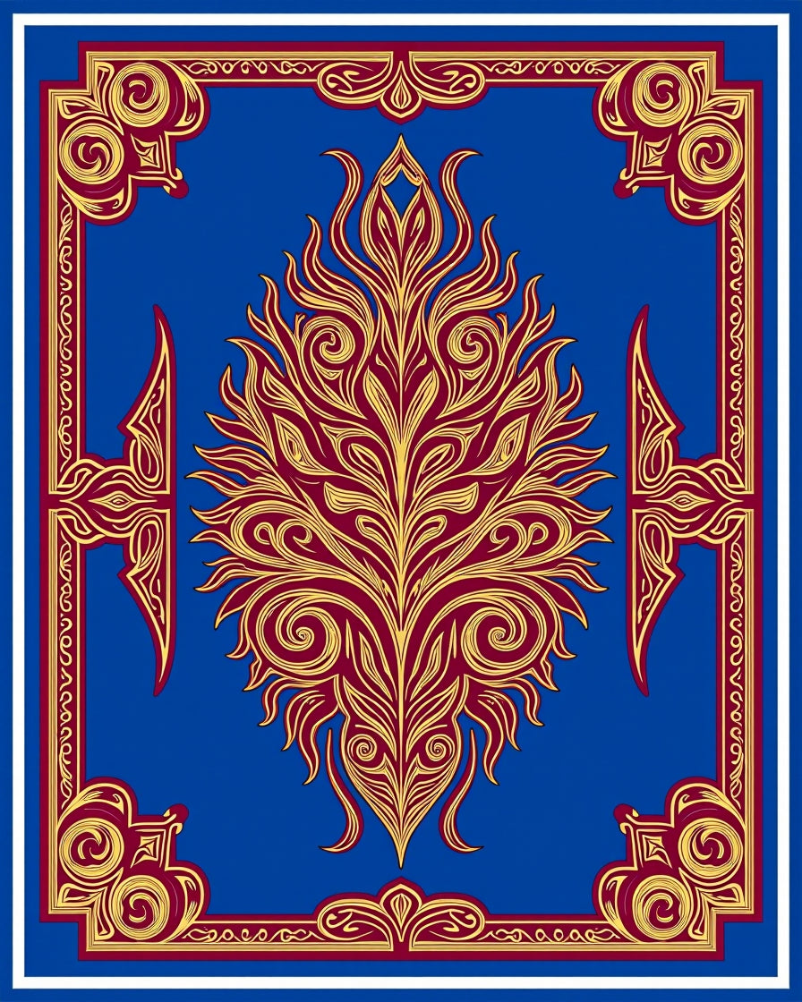 Crimson Gold Floral Medallion Blue Rug
