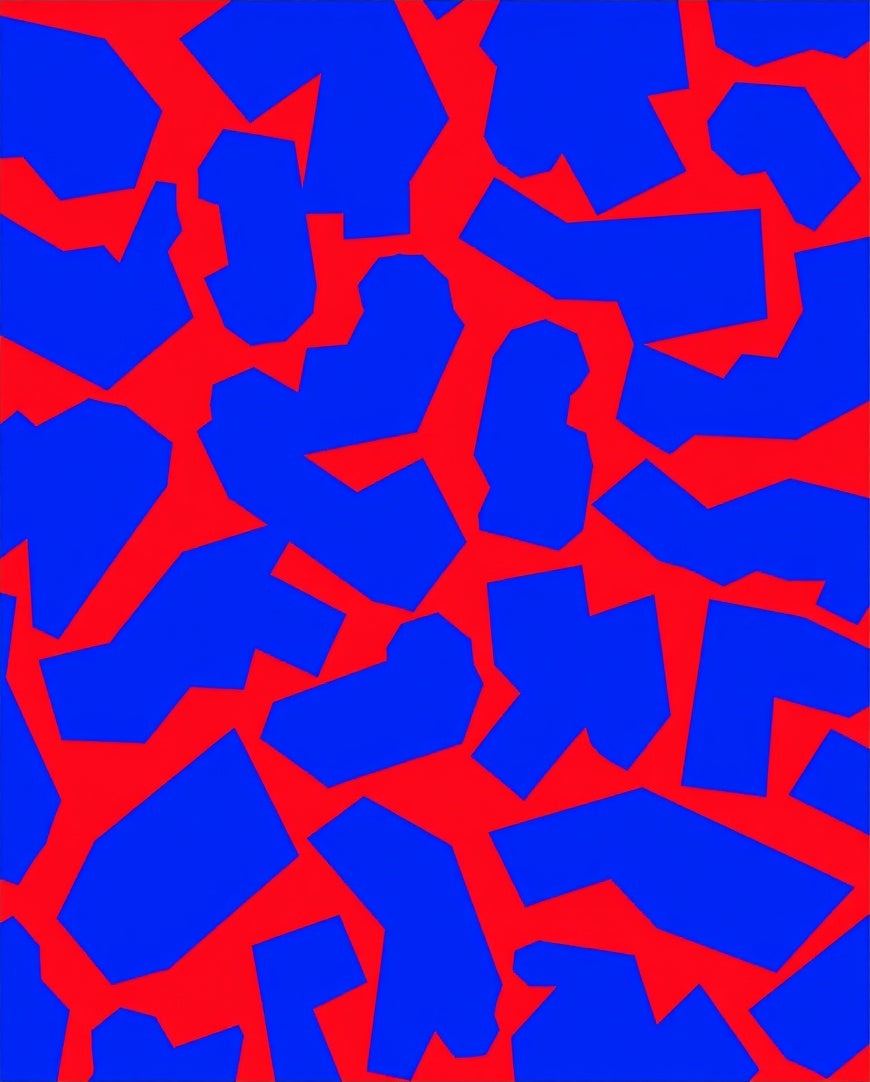 Crimson Blue Abstract Shapes Rug