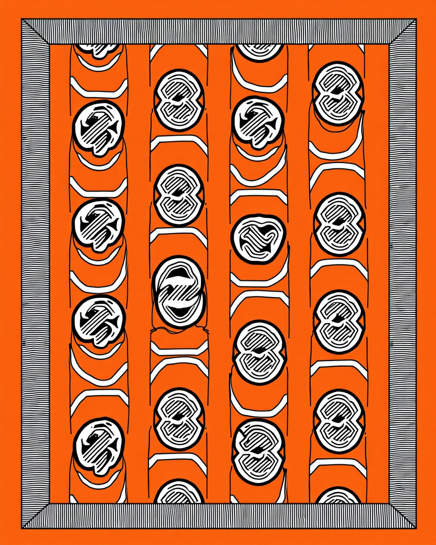 Orange Black White Abstract Stripe Rug