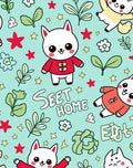 Cute Kitty Red Outfit Flowers Stars Rug