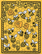 Whimsical Yellow Bee Flower Honeycomb Rug