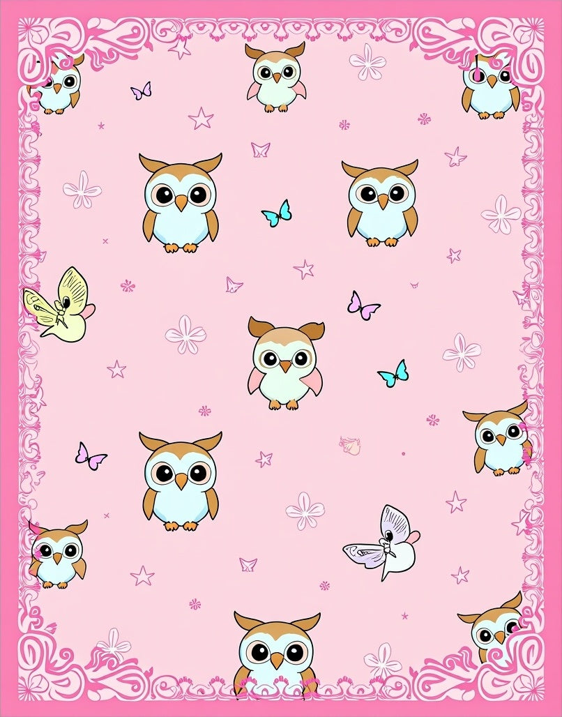 Sweet Owl Butterfly Pink Whimsy Rug