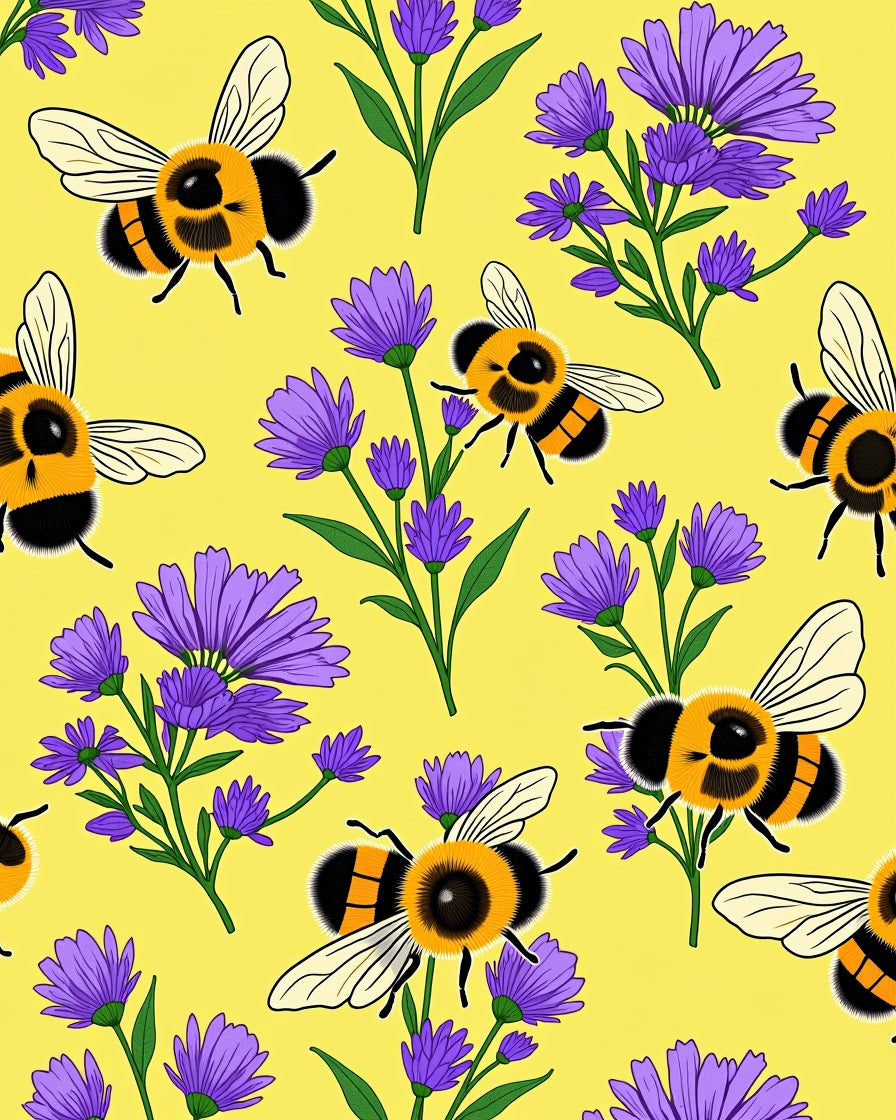 Yellow Bee and Purple Flower Meadow Rug
