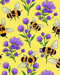Yellow Bee and Purple Flower Meadow Rug