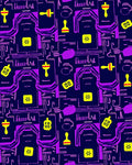 Abstract Purple Yellow Neon Circuit Rug
