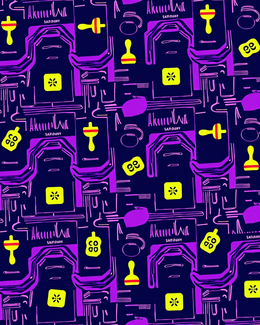 Abstract Purple Yellow Neon Circuit Rug
