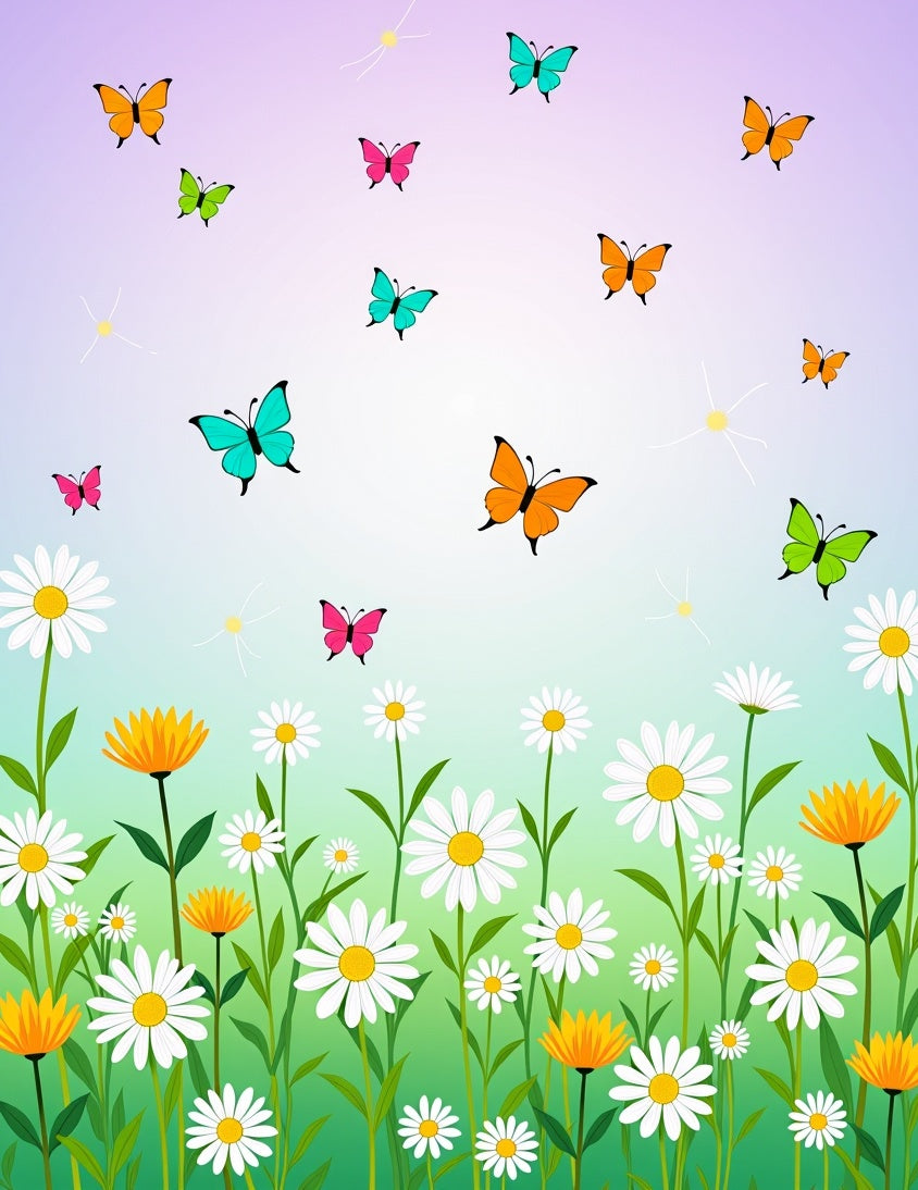 Whimsical Butterflies and Daisies Meadow Rug