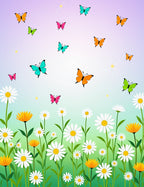 Whimsical Butterflies and Daisies Meadow Rug