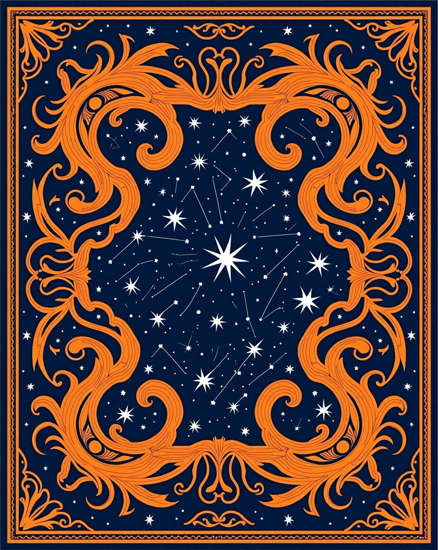 Ornate Blue Celestial Night Swirl Rug