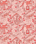 Whimsical Red Village Sketch Rug
