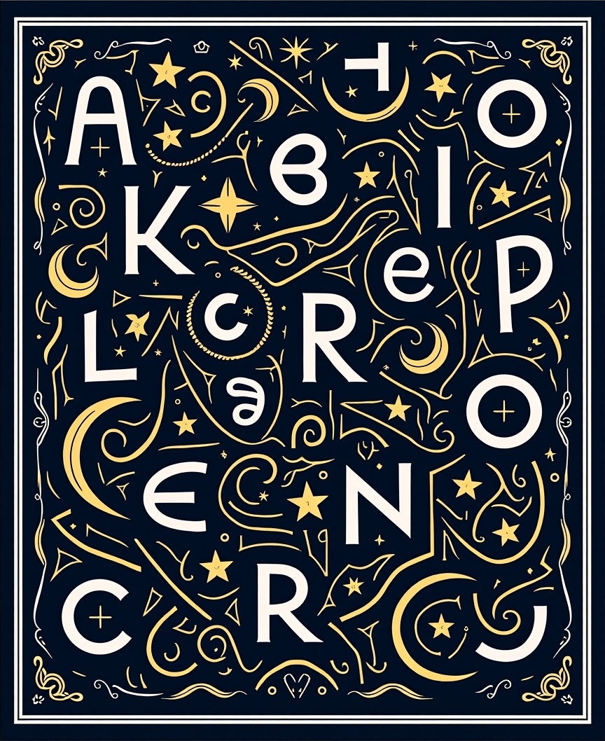Celestial Alphabet Navy Geometric Rug