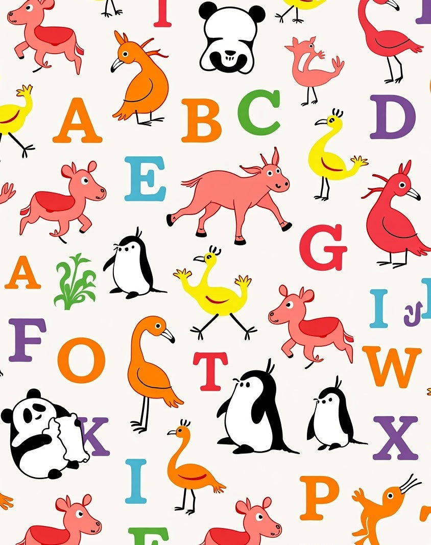 Playful Animals and Alphabet Collage Rug