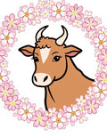 Cute Cow Pink Floral Wreath Rug