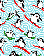 Whimsical Penguins Snowboarding Fun Rug
